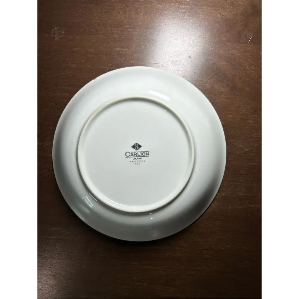 Carlion Andover 12 1/4” Round Platter, Japan Gray Floral Silver Rim Plate and Bo